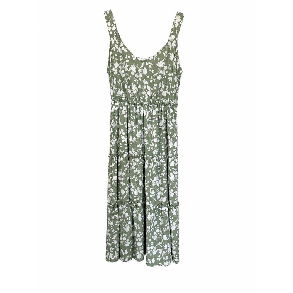 Blu Pepper Floral Midi Dress Women Medium Sage Cottagecore Coastal Lined Summer